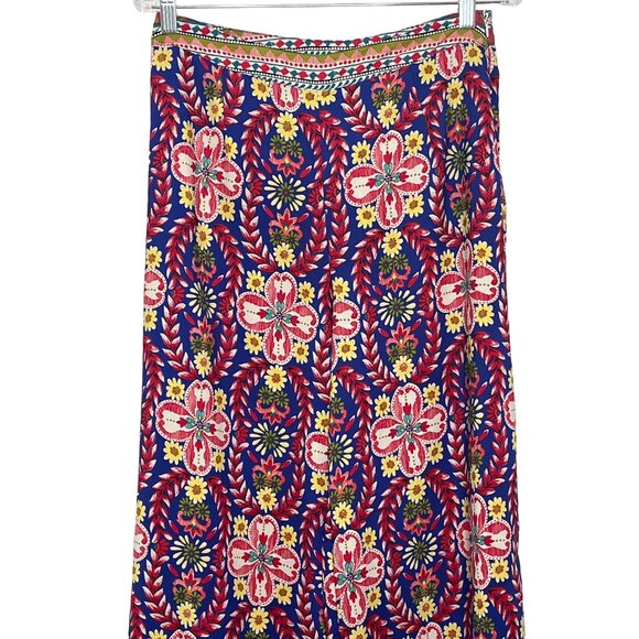 Ark & Co Floral Wide Leg Pants M Red Blue Festival Boho Flowy Palazzo Trousers - Picture 2 of 12